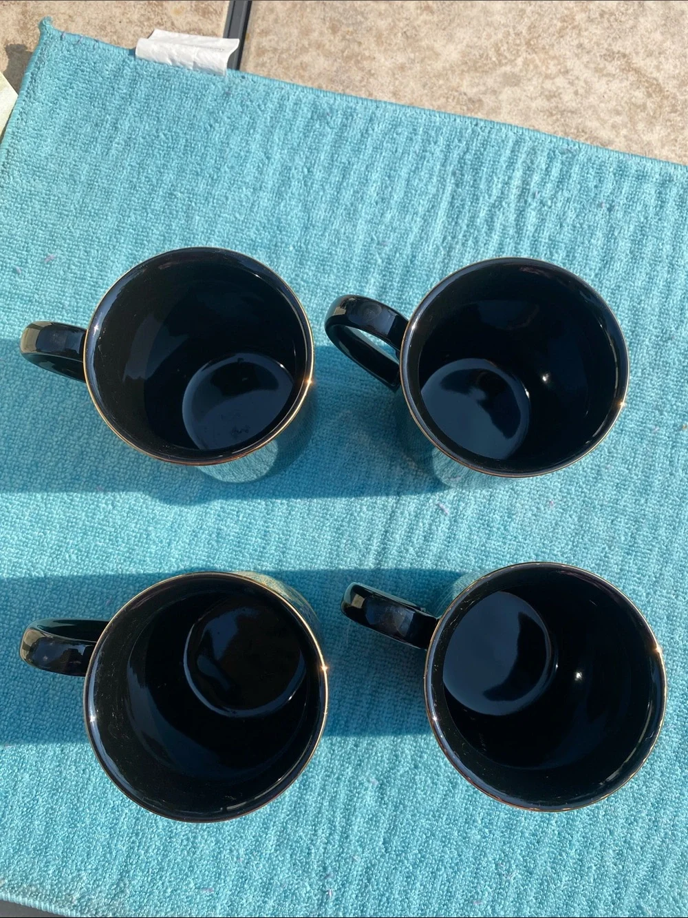 VTG Otagiri Japan Black 22K Gold Seashell Coral Starfish Ceramic Mugs - Set of 4